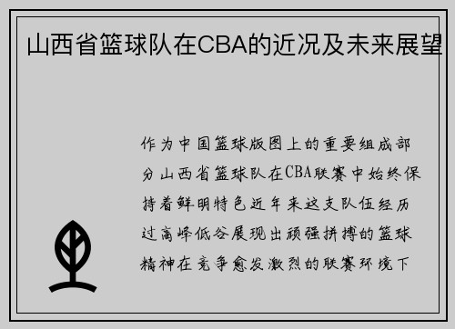 山西省篮球队在CBA的近况及未来展望